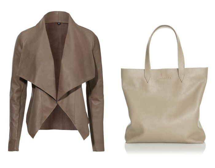 Mesop CROP LEATHER JACKET IN CARAMEL $299.00 , Lacambra SOFT TOTE BAG IN BEIGE LEATHER $260.00